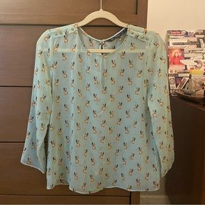 Zara Trafaluc Mint Sheer Bulldog Blouse
